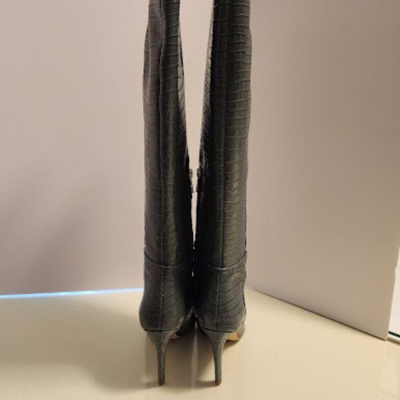 Sam Edelman Grey Crocodile Leather Knee-High Boots - Picture 4 of 9